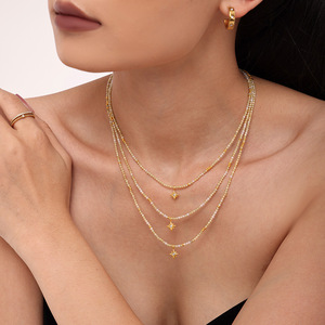Collier ras du cou pour femme en acier inoxydable avec pendentif étoile à huit branches en zircon brillant et pierre naturelle, style bambou, sportif, tendance, pour soirée - Product Image 3