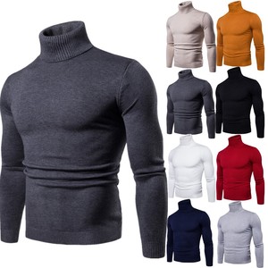 Nouveau printemps automne hommes mode tricot <span class=keywords><strong>tour</strong></span> <span class=keywords><strong>de</strong></span> <span class=keywords><strong>cou</strong></span> col haut <span class=keywords><strong>à</strong></span> manches longues couleur unie mince décontracté hauts Blouse tricots pull - Product Image 1