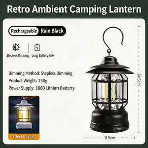 Retro Ambient Camping <b>Lantern</b> Rechargeable LED <b>Hanging</b> Lamp Stepless Dimmable USB Portable Light for <b>Outdoor</b> Camping - Product Image 2