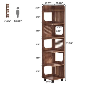 Étagère d'angle moderne en bois SENYU avec 5 étagères ouvertes, design gain de place pour salon, meuble de rangement autoportant - Product Image 2