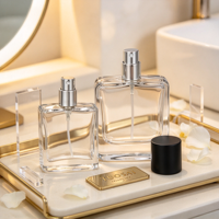 En stock, flacon de parfum en verre rectangulaire transparent givré de haute qualité, 30 ml, avec bouchon pulvérisateur pour cosmétiques parfumés