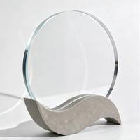Trophée en cristal rond sur base en marbre en forme de vague, plaque personnalisée avec gravure laser, récompense d'entreprise, souvenir
