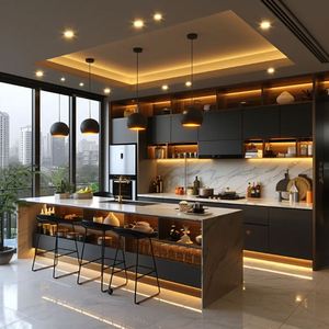 Proveedor de Gabinetes de Cocina de Madera de Alto Brillo de Lujo Personalizados para Gabinetes de Cocina Modernos, Gabinetes de Isla con Fregadero, Diseño de Muebles de Cocina - Product Image 5