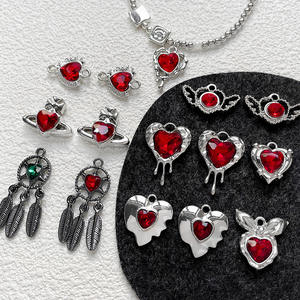 Alloy Edgy Black Red Heart <b>Dreamcatcher</b> Charm Pendant DIY Cute Unisex Jewelry Supplies Necklace <b>Bracelet</b> Beading Accessories - Product Image 1