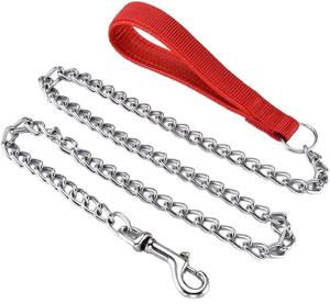 Laisse pour chien robuste en acier inoxydable et nylon, imperméable, anti-morsure, avec chaîne métallique et poignée rembourrée, pour petites races, laisse de sécurité pour la promenade - Product Image 1