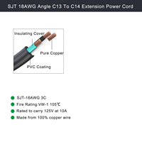Cable de Extensión KC IEC320 C14 a C13 para Computadora, 30 cm, Orificios de Tornillo C14, C13 en Ángulo, H05VV-F 3G 0.75 mm IP11
