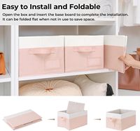 Kotak Penyimpanan Pakaian Berlabel, Organizer Lemari, Lipat, Kain, Warna Pink dan Ivory, Ukuran Besar, Set 3 Buah