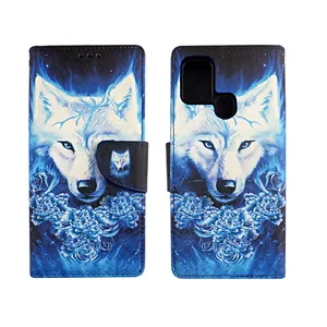Dompet ponsel kepala serigala biru murah, dompet kulit dan tempat kartu untuk casing Iphone 14 Iphone 13 Pro Max