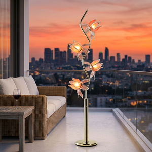 <b>Vintage</b> Floral <b>Standing</b> <b>Lamp</b> 4 Lotus Blooms Golden Metal S Pole Decorative Floor Light for Hotel Lobby - Product Image 1