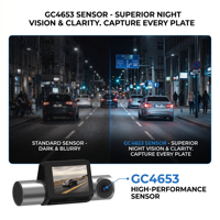 Caméra embarquée ADAS GPS 4K à 3 objectifs avec contrôle via application WiFi, vision nocturne, moniteur de stationnement, port Type-C, style discret pour voitures et véhicules