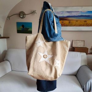 กระเป๋าผ้าแคนวาสกันน้ำขนาดใหญ่ลายดาว กระเป๋าถือสำหรับผู้หญิงเดินทางไปเที่ยวทะเล ทนทาน ใช้ซ้ำได้ เหมาะสำหรับฤดูร้อนและฤดูใบไม้ร่วง - Product Image 2