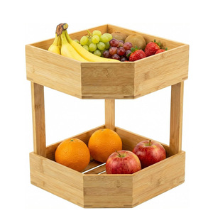 Bamboo Double Layer Storage Rack Corner <b>Standing</b> Type 2 Tier Multifunctional Kitchen Fruit <b>Vegetable</b> Organizer - Product Image 2