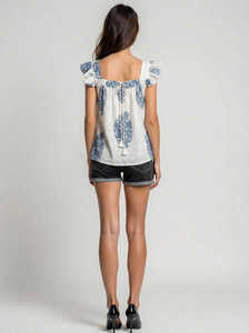 Top de Mujer con Estampado Elegante, Tejido, con Volantes, Cuello Cuadrado, Sin Mangas, Informal, para Uso Diario, Ligero, Transpirable, 100% Algodón, para Primavera/Verano - Product Image 2