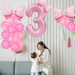 Set Decorazioni Compleanno Rosa all'Ingrosso Palloncini in Film con Fiocco Palloncini Numerati - Adatto per Feste di Bambine da 1 a 9 Anni - Product Image 6