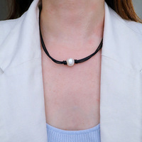 Collier ras du cou vintage en gros pour femme, perles d'eau douce de qualité AAAA, perles Edison, chaîne en cuir tressé, perles naturelles NGTC