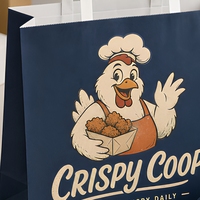 Sacs en papier bleu marine personnalisés avec poignées plates pour poulet frit, restauration rapide, vente à emporter, emballage assorti pour boîtes à poulet, approvisionnement en gros