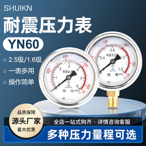 Manomètre hydraulique YN60 en acier inoxydable 25/40Mpa pour huile/eau/air, antichoc, 2,5 kg - Product Image 3