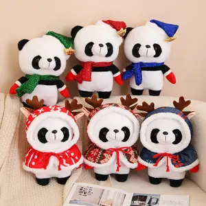 Toptan fiyat pelerin Panda bebek peluş oyuncak Elk giyinmek yeni yıl Panda çocuk hediye peluş oyuncak