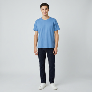 Logo personnalisé solide respirant décontracté 100% coton coupe régulière T-shirt de base pour hommes - Product Image 1