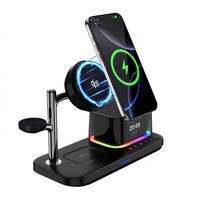Chargeur sans fil intelligent AI 5 en 1, station de charge magnétique 25W avec haut-parleur Bluetooth, écran TFT, lumière RGB