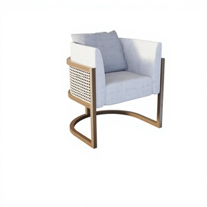 Modern Wicker Accent Chair Single Seater <b>Sofa</b> Armchair Fabric Cushioned Leisure Seat for Living Room Balcony - Product Image 1