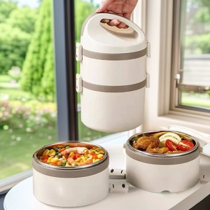 กล่องอาหารกลางวันสแตนเลส 304 ทรงกลมความจุขนาดใหญ่พร้อมที่จับสำหรับนักเรียนพนักงานออฟฟิศปิกนิกกล่องเบนโตะ - Product Image 4