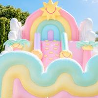 Toboggan Gonflable Géant Double Voie, Combo Château Gonflable Macaron Pastel Arbre à Noix de Coco, en PVC Durable, pour Fêtes à Domicile et Location d'Événements, Garantie 3 Ans
