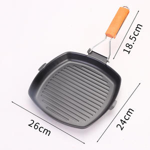 Poêle pliable Plaque de barbecue extérieure Plaque de gril en fonte facile à transporter Poignée en bois chaud <span class=keywords><strong>Steak</strong></span> frit et oeufs - Product Image 6