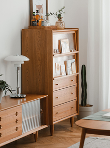 Buffet en bois massif de style nordique, double porte, <span class=keywords><strong>3</strong></span> tiroirs, design moderne et simple, armoire de rangement pour la maison, cuisine, salle à manger - Product Image 2