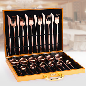 Ensemble de couteaux, fourchettes et cuillères en acier inoxydable, 24 pièces, boîte en bois, ensemble portugais, vaisselle en acier inoxydable, fournitures hôtelières - Product Image 3