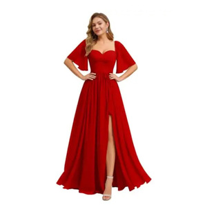 Abito <span class=keywords><strong>da</strong></span> sera lungo in chiffon con scollo quadrato, taglie forti, ideale per feste, damigelle, banchetti e presentazioni - Grande successo! - Product Image 3