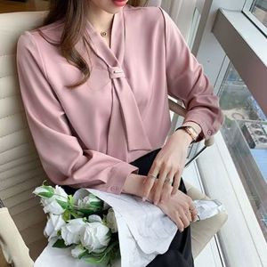 Blusa de Gasa Blanca Profesional con Lazo Bonito para Primavera y Otoño, Cuello <span class=keywords><strong>en</strong></span> V, Elegante, Lavable, para Mujer - Product Image 6
