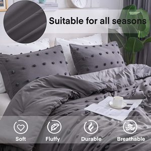 Ensemble de couette Queen (<span class=keywords><strong>90x90</strong></span> pouces) 3 pièces-Couette légère en coton jacquard doux avec 2 taies <span class=keywords><strong>d</strong></span>'<span class=keywords><strong>oreiller</strong></span> - Product Image 2
