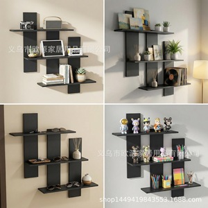 OY-PVC Three-Tier Staggered Shelf Wall Mounted Geometric <b>Storage</b> Rack For Study Room Living Room Display - Product Image 5