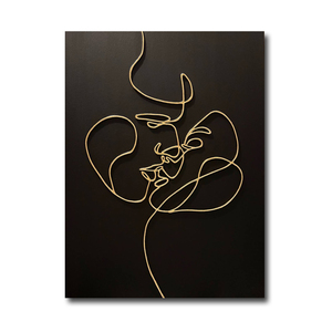 Dipinto a olio 3D con linee in rilievo dorate di volti di coppia |   Quadro su Tela Minimalista con Figura Astratta per Decorazione Camera da Letto e Hotel - Product Image 3