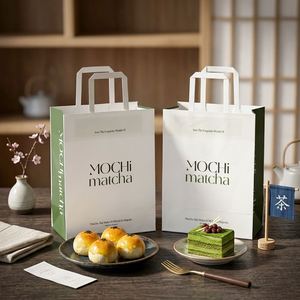 ถุงกระดาษคราฟท์แบบใช้แล้วทิ้ง พิมพ์ลายตามสั่ง เป็นมิตรกับสิ่งแวดล้อม ย่อยสลายได้ รีไซเคิลได้ สำหรับใส่ขนม/อาหาร มีหูหิ้ว - Product Image 1