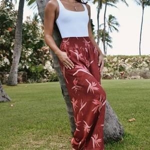 Pantalon en lin décontracté pour femme, coupe ample, taille haute, élastique, imprimé bohème de luxe, fabrication artisanale, 2025 - Product Image 1