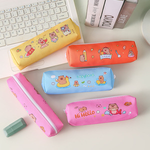 Trousse à crayons Capybara en PU grande capacité avec fermeture éclair, sac de papeterie scolaire et de bureau, style créatif, impression numérique - Product Image 1