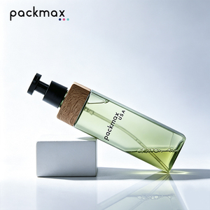 Bouteille à pompe avec bouchon imitation bois |   Mousse nettoyante pour le corps et le visage, démaquillant, huile de douche, distributeur carré - Product Image 2