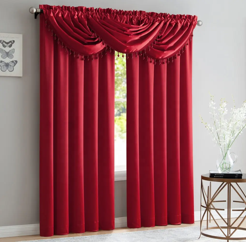 Nuevo diseño simple sin problemas rojo cortina cenefa diseños de lujo cortinas de la ventana para la sala de listo