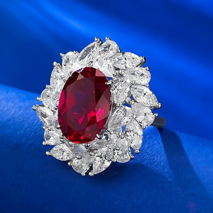 S925 nuevo Anillo <span class=keywords><strong>de</strong></span> plata para mujer <span class=keywords><strong>sangre</strong></span> <span class=keywords><strong>de</strong></span> Paloma <span class=keywords><strong>diamante</strong></span> rojo 8/10 grupo ovalado joyería <span class=keywords><strong>de</strong></span> boda Floral con circón 5A - Product Image 2