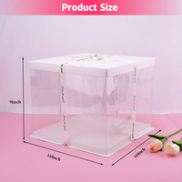 Boîte à gâteau carrée en plastique transparent de 8, 10, 12 pouces avec hauteur accrue, emballage trois-en-un pour mariage, anniversaire, transport et présentation