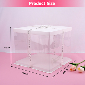 Boîte à gâteau carrée en plastique transparent de 8, 10, 12 pouces avec hauteur accrue, emballage trois-en-un pour mariage, anniversaire, transport et présentation - Product Image 5