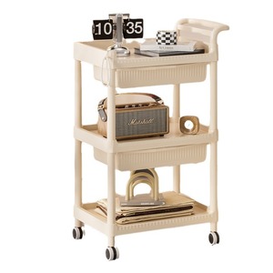 Chariot de rangement roulant blanc en promotion avec étagères et roues pour salle de bain, cuisine et salons de beauté - Product Image 1