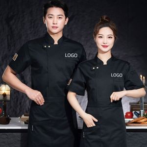 Vente en gros d'usine, uniformes de travail tendance, logo personnalisé, chemise de chef unisexe à manches courtes noire d'été - Product Image 1
