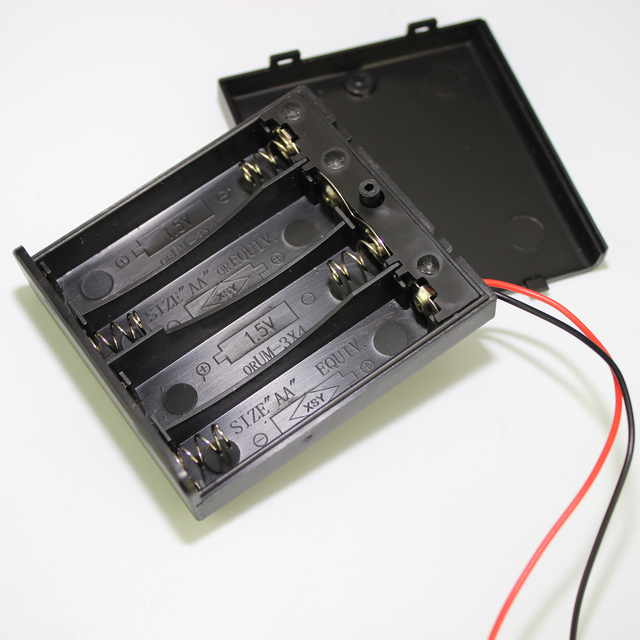Black BH5-4003 Battery Case 4 AA Battery Holder 6V Battery Case Holder Plastic 1.5V Black Safe ABS with Switch