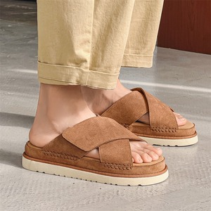 Nouvelles pantoufles confortables et respirantes en cuir véritable pour homme, modèle couple, à semelle épaisse et cheville haute, collection Printemps 2026 - Product Image 4