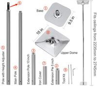 Barre de pole dance en acier inoxydable argenté, base carrée de 45 mm, hauteur réglable, pour rotation statique, pour utilisation en bar