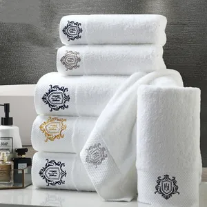 White Towels 100% Cotton Customized Embroidered Logo White Towels Sets For Spa 100% Cotton Terry Luxury Bath Towel Hotel Towels