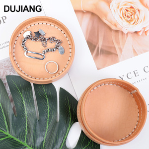 Boîte à bijoux en cuir véritable Dujiang, tannage végétal, couleur unie, organiseur de rangement recouvert - Product Image 4